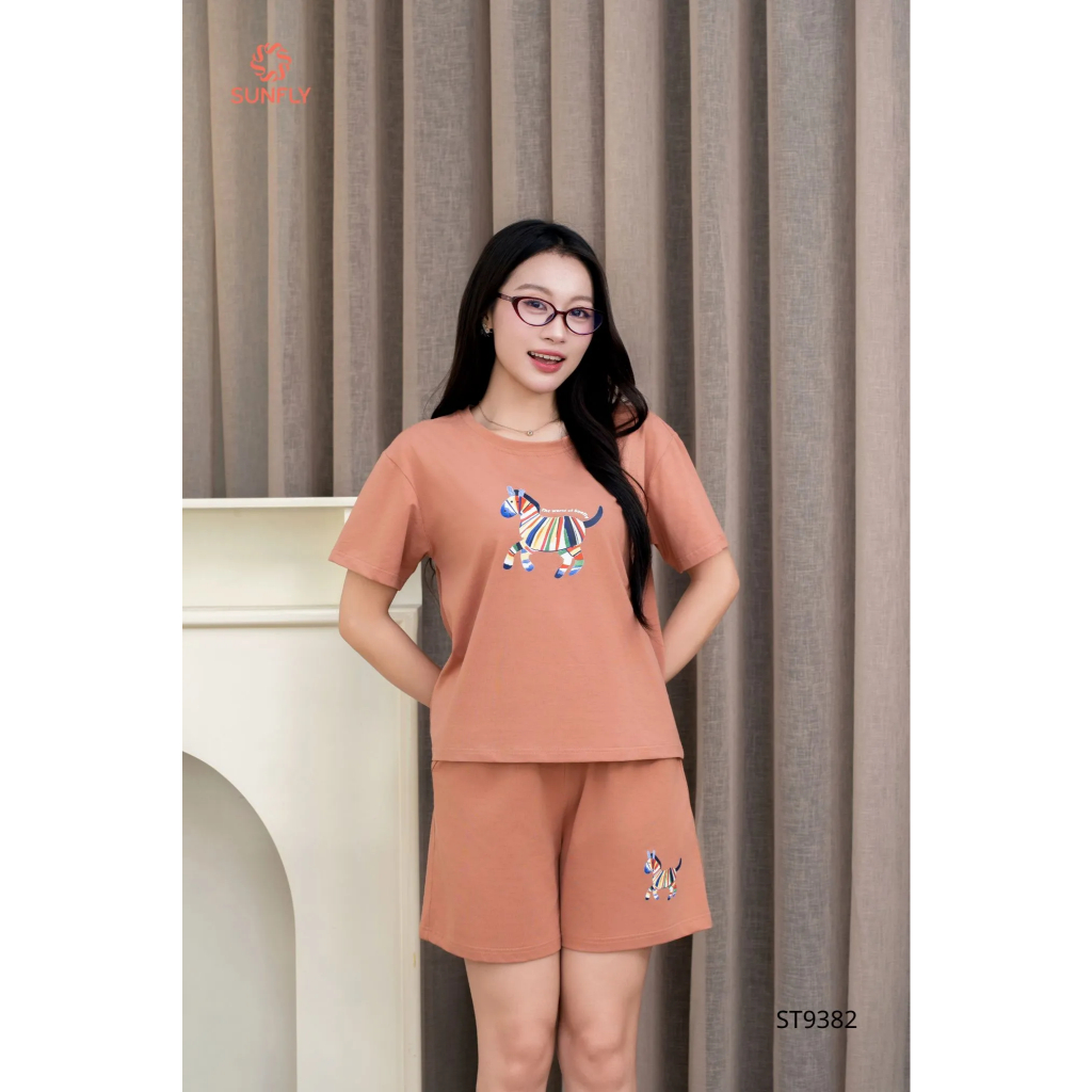 ST9382 Đồ bộ mặc nhà nữ cotton áo cộc quần sooc