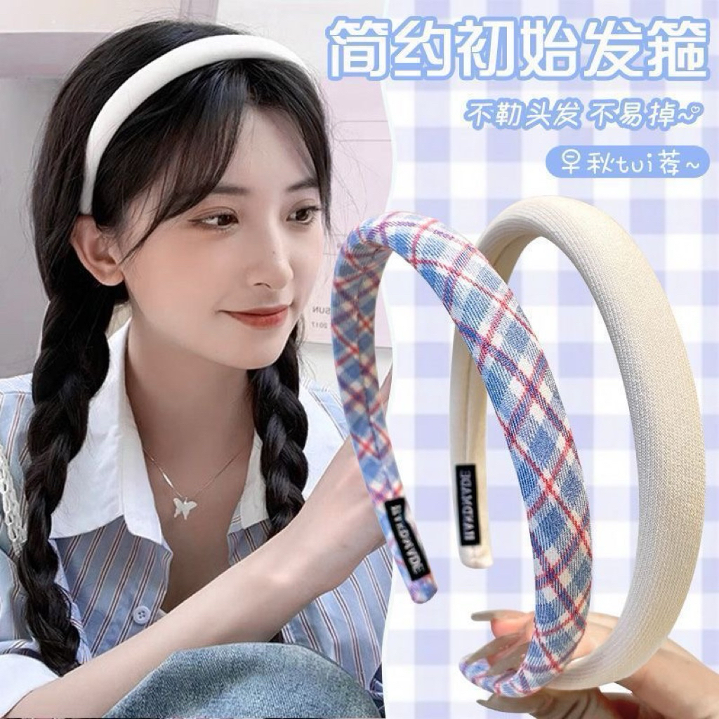 Bờm Tóc Nữ Caro & Màu Trơn Hàn Quốc – Băng Đô Vải Mềm Phồng Nhẹ, Phong Cách Vintage Ngọt Ngào Mùa Hè