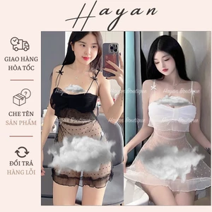 HT12 Váy ngủ sexy tiểu thư nơ ngực xẻ hông gợi cảm,đồ ngủ ren xuyên thấu mềm mại tông dáng HT12