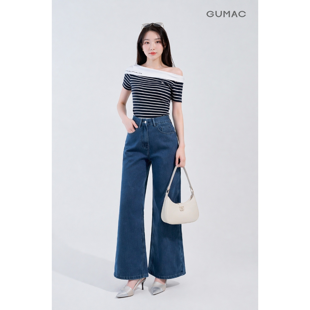 Áo Thun Nữ GUMAC Form Regular Tay Ngắn Trễ Vai Thanh Lịch Hiện Đại LAF0815