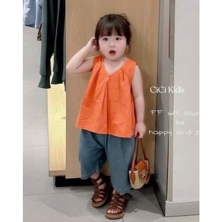 [B&G] Sét bộ Áo cam nổi bật mix cùng quần jean ống rộng cá tính cho bé gái từ 10-45kg(2-12 tuổi)
