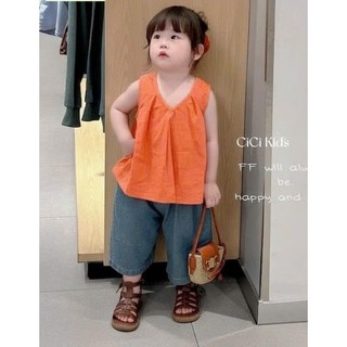 [B&G] Sét bộ Áo cam nổi bật mix cùng quần jean ống rộng cá tính cho bé gái từ 10-45kg(2-12 tuổi)