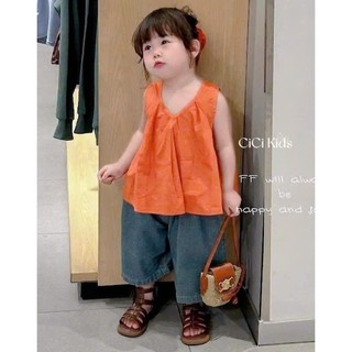 [B&G] Sét bộ Áo cam nổi bật mix cùng quần jean ống rộng cá tính cho bé gái từ 10-45kg(2-12 tuổi)