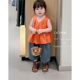[B&G] Sét bộ Áo cam nổi bật mix cùng quần jean ống rộng cá tính cho bé gái từ 10-45kg(2-12 tuổi)