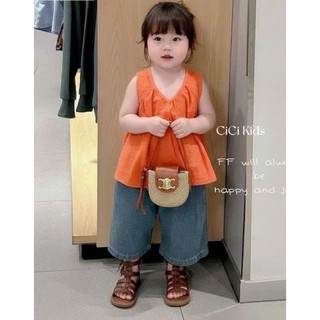 [B&G] Sét bộ Áo cam nổi bật mix cùng quần jean ống rộng cá tính cho bé gái từ 10-45kg(2-12 tuổi)