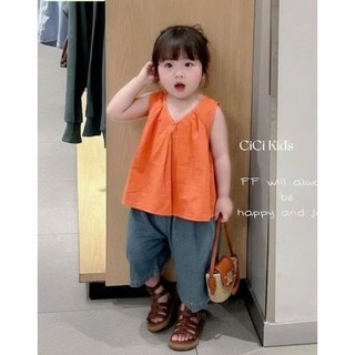 [B&G] Sét bộ Áo cam nổi bật mix cùng quần jean ống rộng cá tính cho bé gái từ 10-45kg(2-12 tuổi)