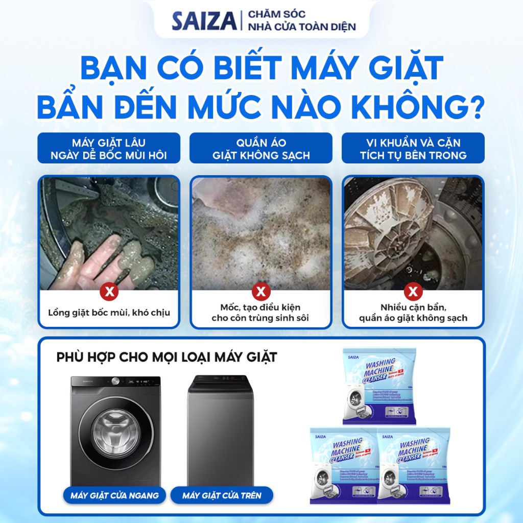 Bột tẩy lồng máy giặt, túi bột tẩy lồng vệ,  Làm sạch máy giặt khử khuẩn, làm sạch khử mùi hôi, nấm mốc