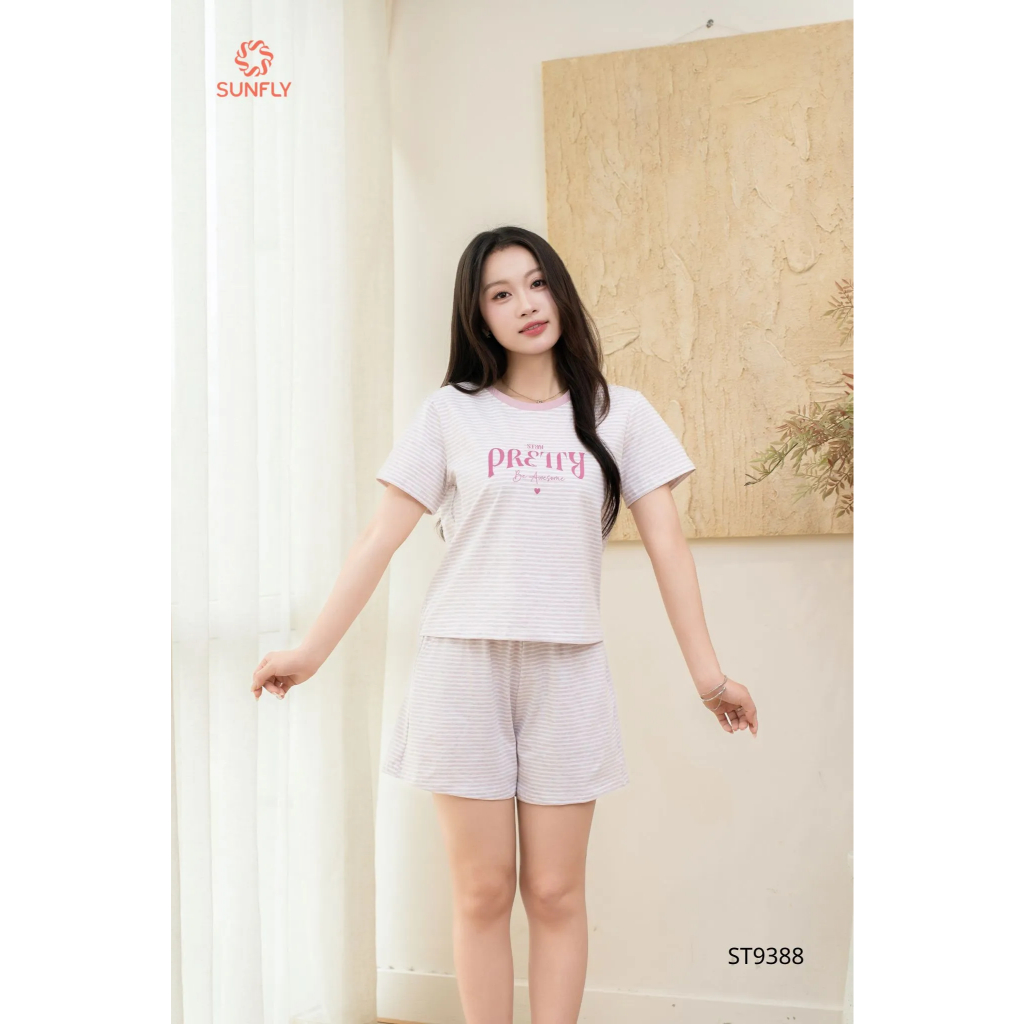 ST9388 Đồ bộ mặc nhà nữ cotton áo cộc quần sooc