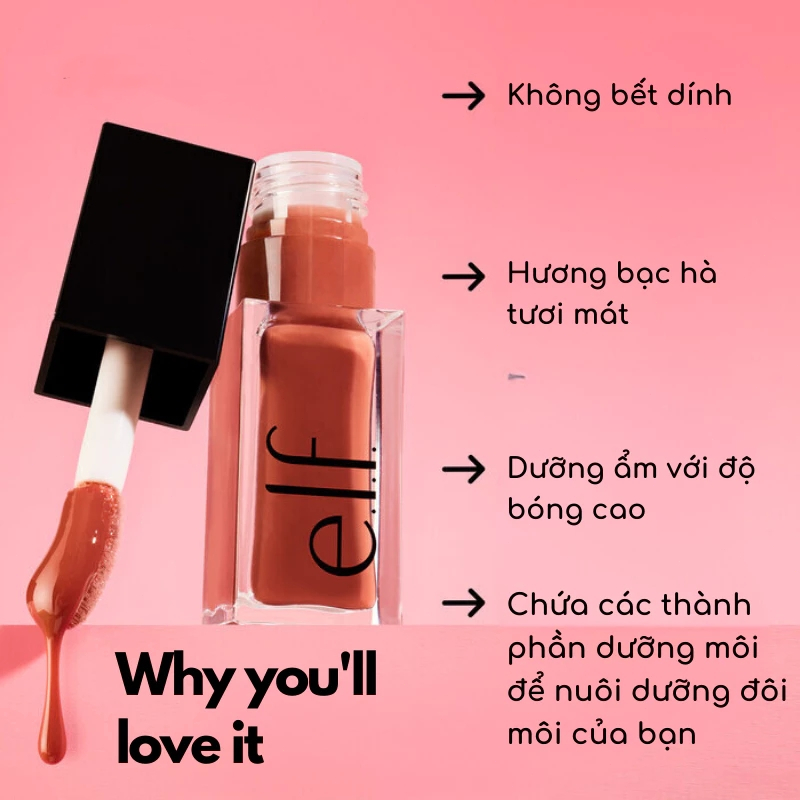 Son bóng e.l.f 7.6ml/Lip Lacquer dưỡng môi căng bóng mịn màng/shimmer lấp lánh căng môi