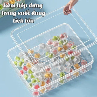 Bộ Khuôn Làm Đá Viên 246 Ô Nhiều Lớp, Khay Đá Tròn Nhấn Có Nắp Đậy Chống Mùi, Kèm Hộp Đựng Và Muỗng Xúc