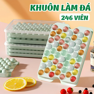Bộ Khuôn Làm Đá Viên 246 Ô Nhiều Lớp, Khay Đá Tròn Nhấn Có Nắp Đậy Chống Mùi, Kèm Hộp Đựng Và Muỗng Xúc