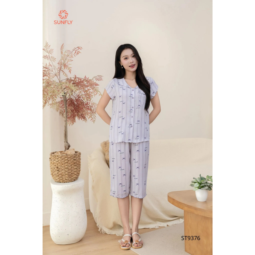 ST9376 Bộ pijama nữ đũi lạnh áo cộc quần ngố