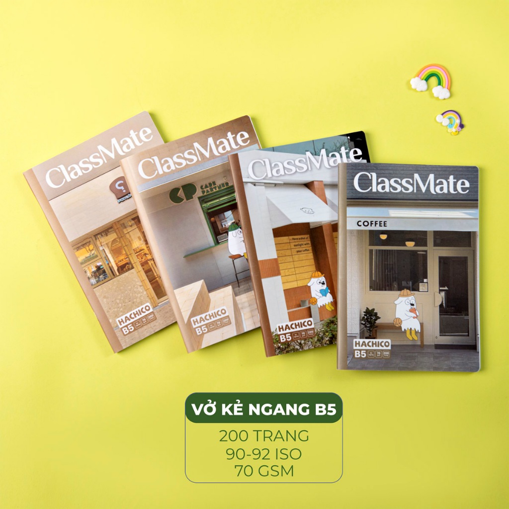 [Đơn 63K Tặg Bút] Combo 5/10 Vở Kẻ Ngang Hachico ClassMate Bìa Nhựa Chống Nước, Vở Viết B5, 70gsm, Giấy Mịn Ghi Chép