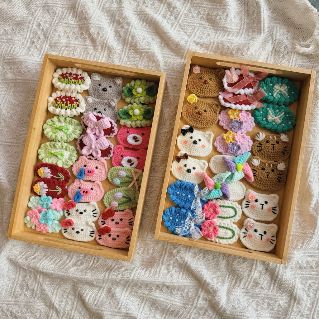 [LẺ 1 CÁI] Kẹp Tóc Len Nhung Kẹp Mái Hình Thú Hình Hoa Tổng Hợp Dễ Thương Handmade Quà Tặng