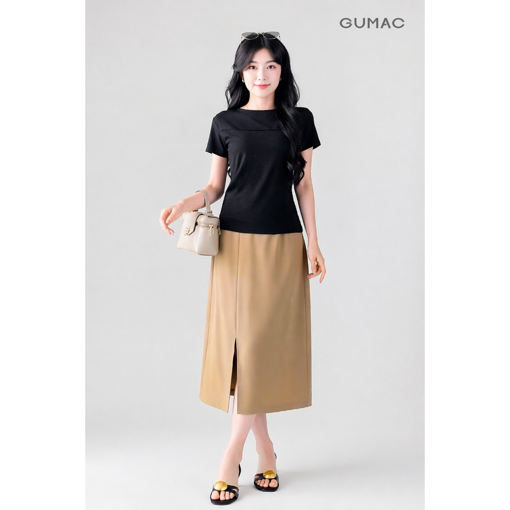 Áo Thun Nữ GUMAC Form Ôm Cổ Tròn Cuốn Biên Chất Thun Gân Co Giãn Thời Trang LATF0911