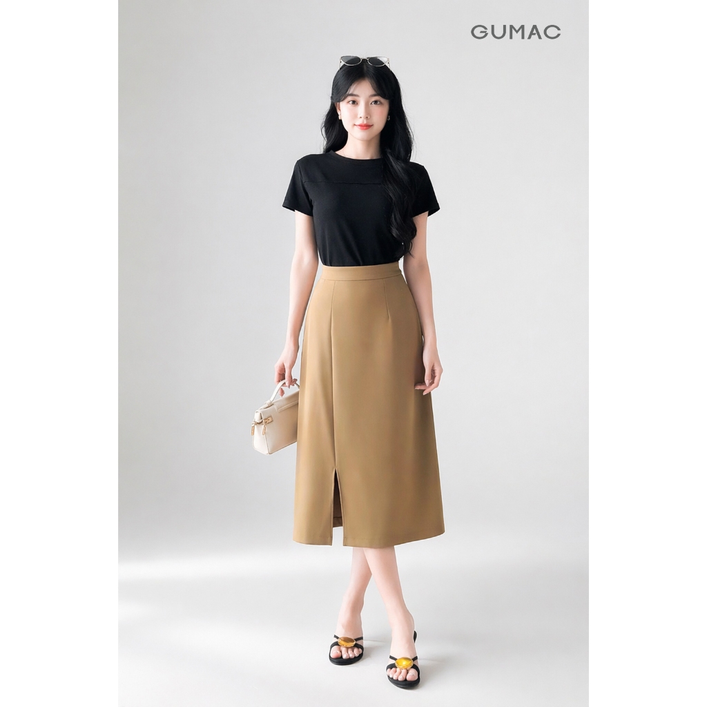 Áo Thun Nữ GUMAC Form Ôm Cổ Tròn Cuốn Biên Chất Thun Gân Co Giãn Thời Trang LATF0911