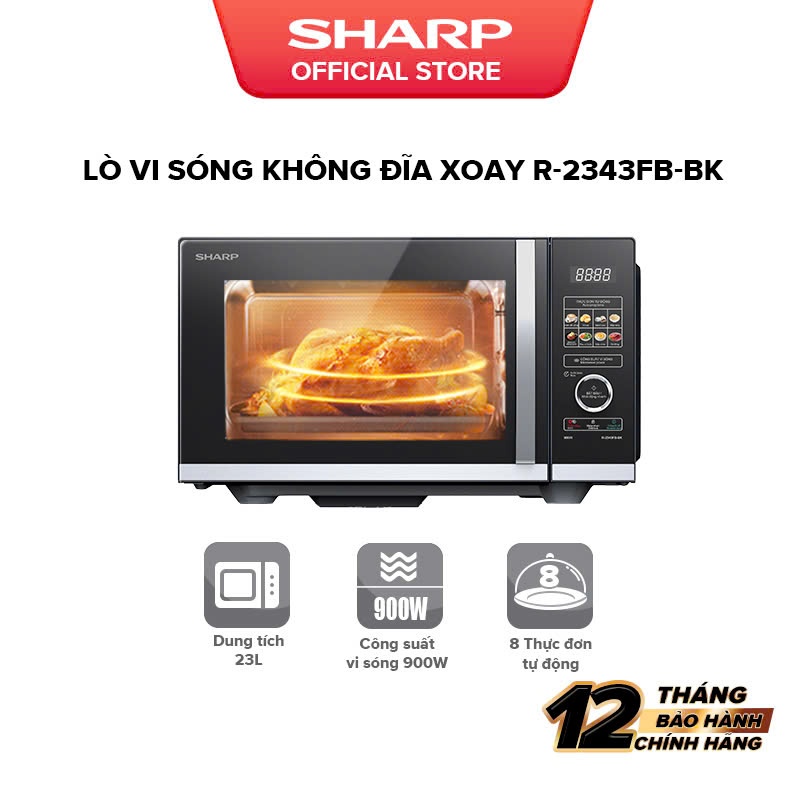 Lò Vi Sóng Sharp R-2343FB-BK - Dung Tích 23L - Công Nghệ Không Đĩa Xoay Flatbed - 10 Mức Công Suất - Chính Hãng