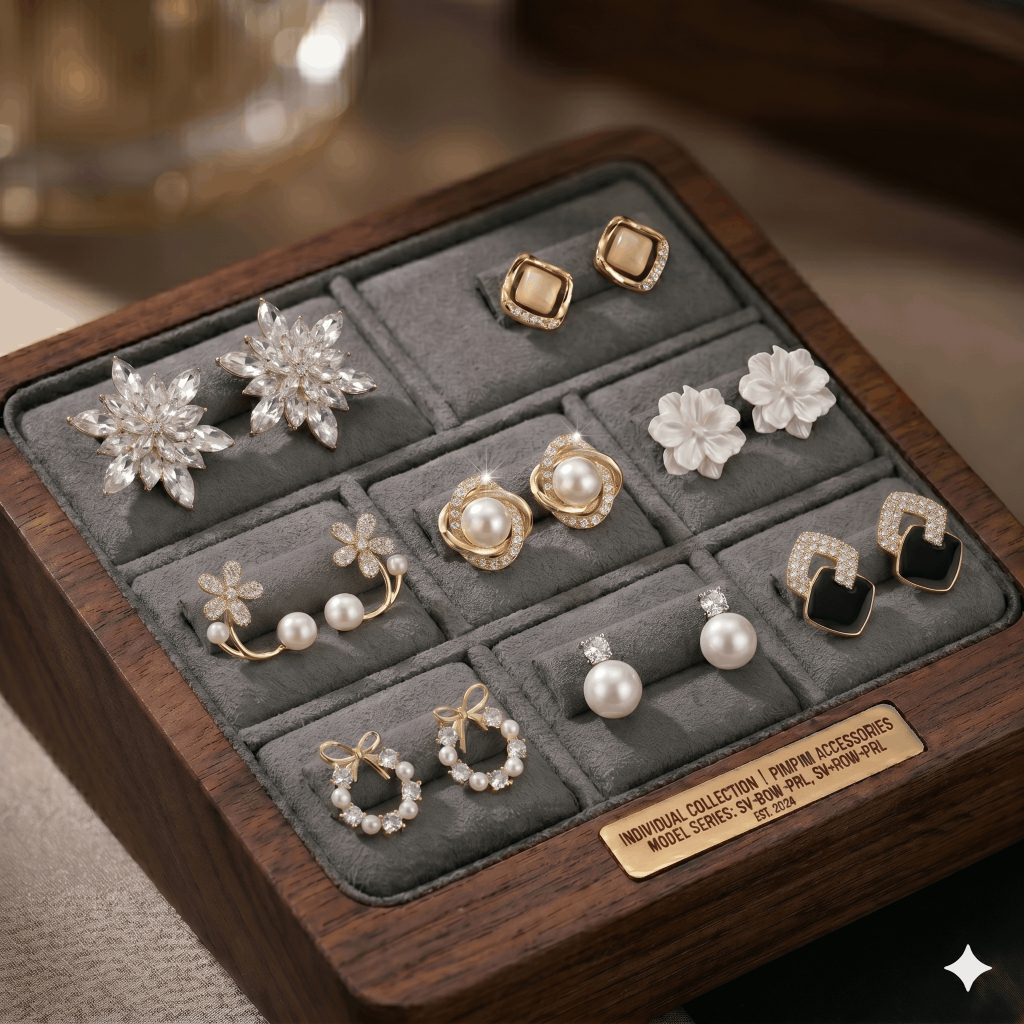 Khuyên Tai Nữ Pim Pim Accessories – Bộ Sưu Tập Nhiều Mẫu Bông Tai Nơ, Đính Đá, Ngọc Trai Giả , Hoa