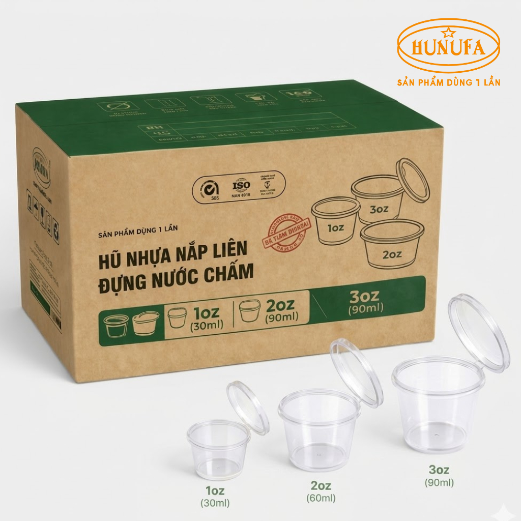 Sỉ 200 Hũ / Hộp nhựa tròn đựng nước chấm tròn nắp liền 1oz 2oz 3oz ...