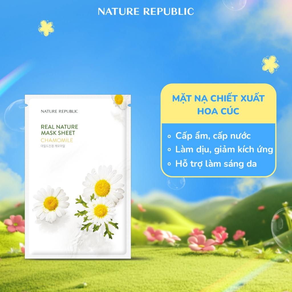 [1 MIẾNG] Mặt nạ Nature Republic hỗ trợ cấp ẩm, làm dịu, phục hồi, đều màu da Mask Sheet Real Nature 23ml