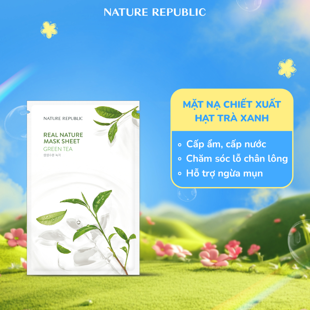 [1 MIẾNG] Mặt nạ Nature Republic hỗ trợ cấp ẩm, làm dịu, phục hồi, đều màu da Mask Sheet Real Nature 23ml