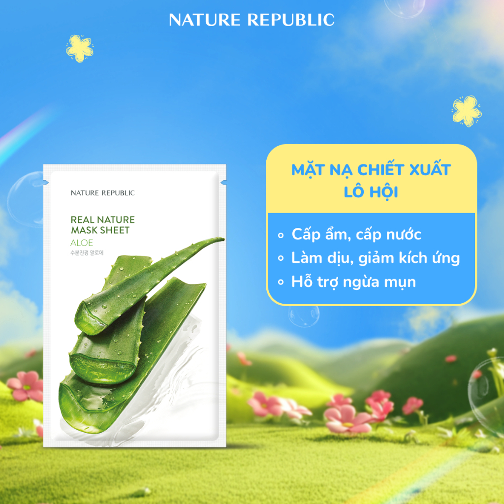 [1 MIẾNG] Mặt nạ Nature Republic hỗ trợ cấp ẩm, làm dịu, phục hồi, đều màu da Mask Sheet Real Nature 23ml
