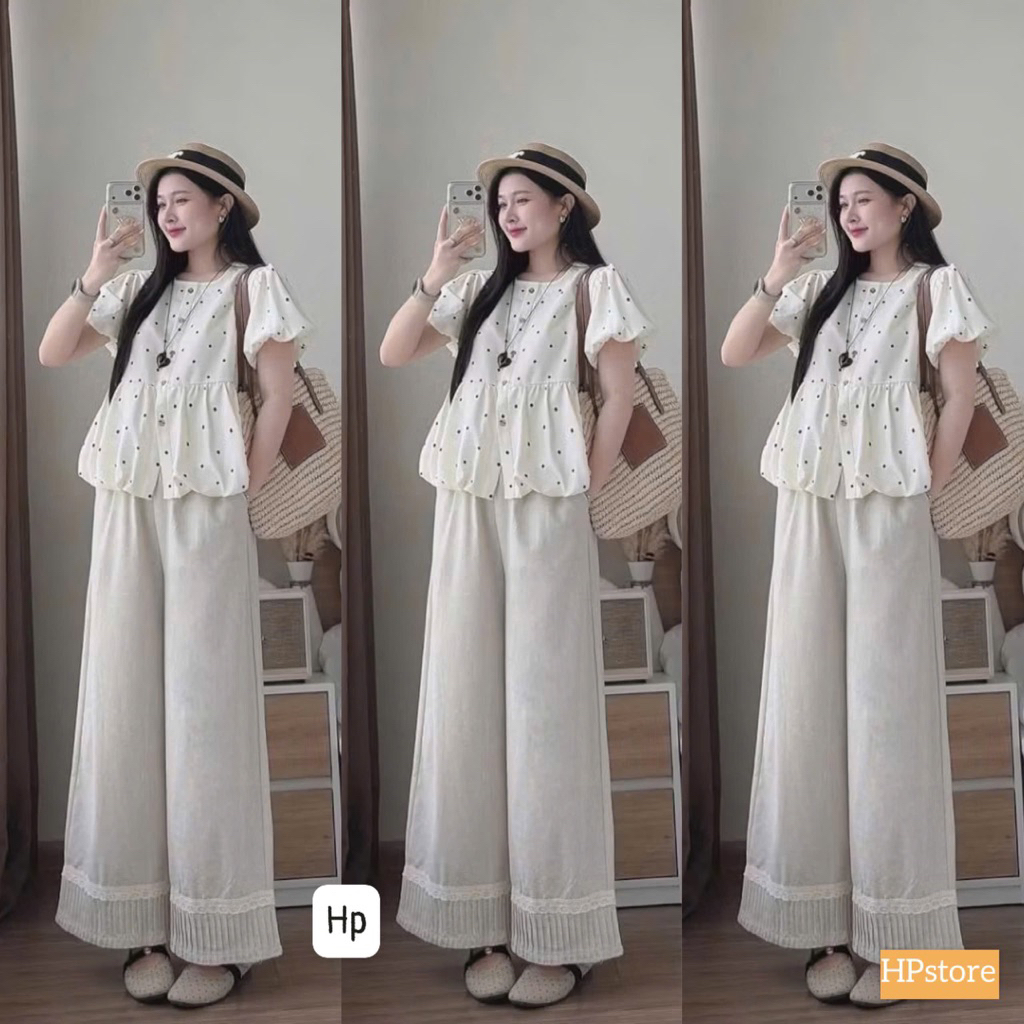 LU51- (HÌNH THẬT ) Sét đồ bộ bí phồng hoa nhí quần được viền ren xếp ly (40-60kg)