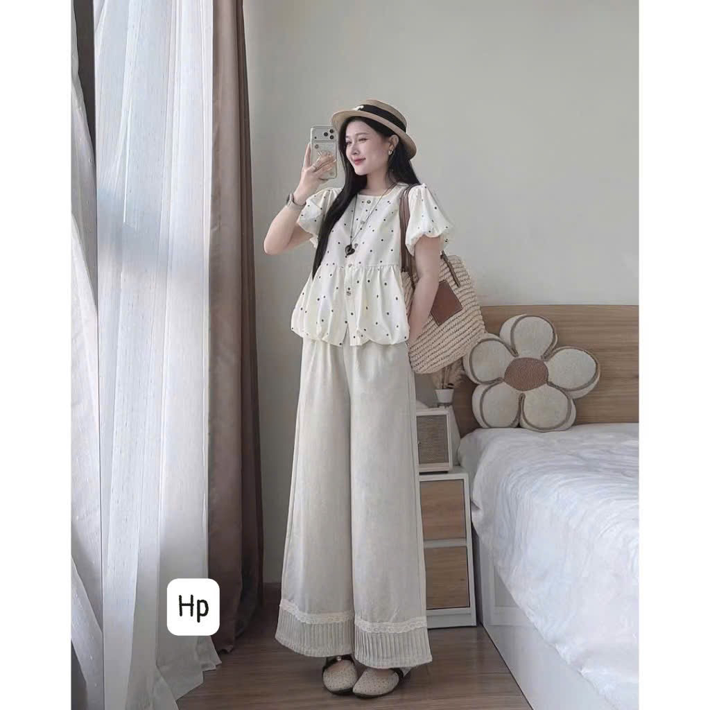 LU51- (HÌNH THẬT ) Sét đồ bộ bí phồng hoa nhí quần được viền ren xếp ly (40-60kg)