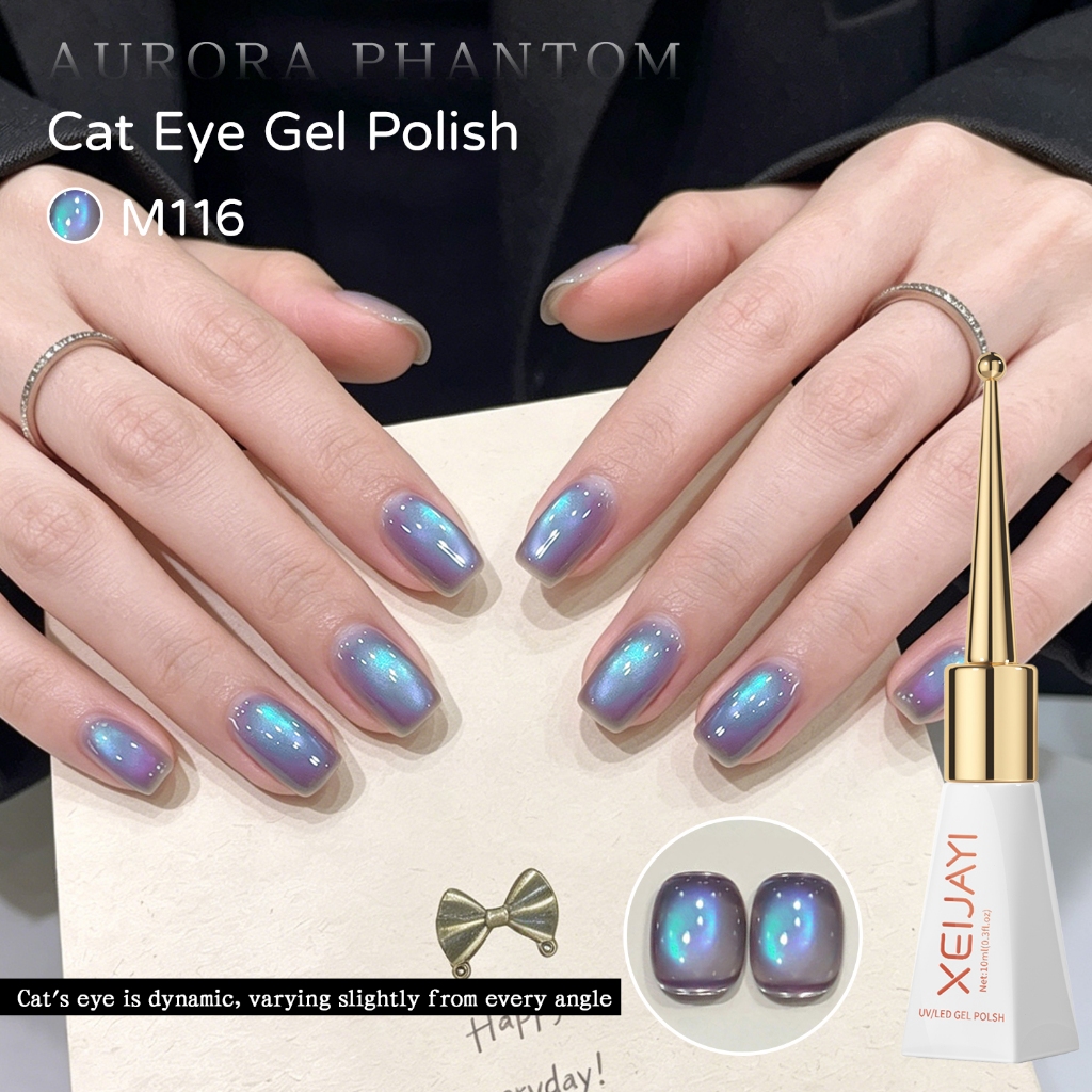 XEIJAYI 10ml - Sơn móng tay dạng gel mắt mèo Aurora Blue-Tím siêu sáng với màu sắc bền lâu, phù hợp với mọi tông da