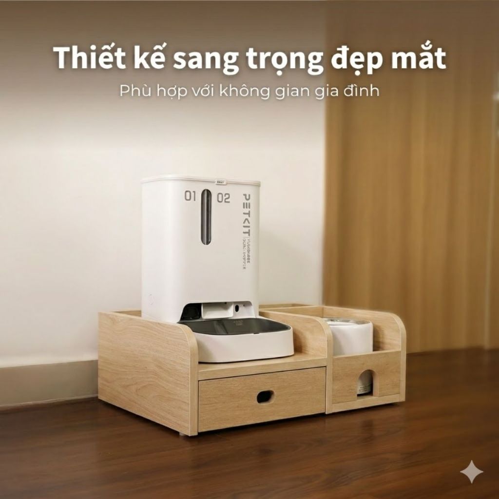 Kệ Gỗ Máy Ăn, Máy Lọc Nước Cho Chó Mèo HELIPET Chống Gù, Chống Trượt, An Toàn Cho Thú Cưng