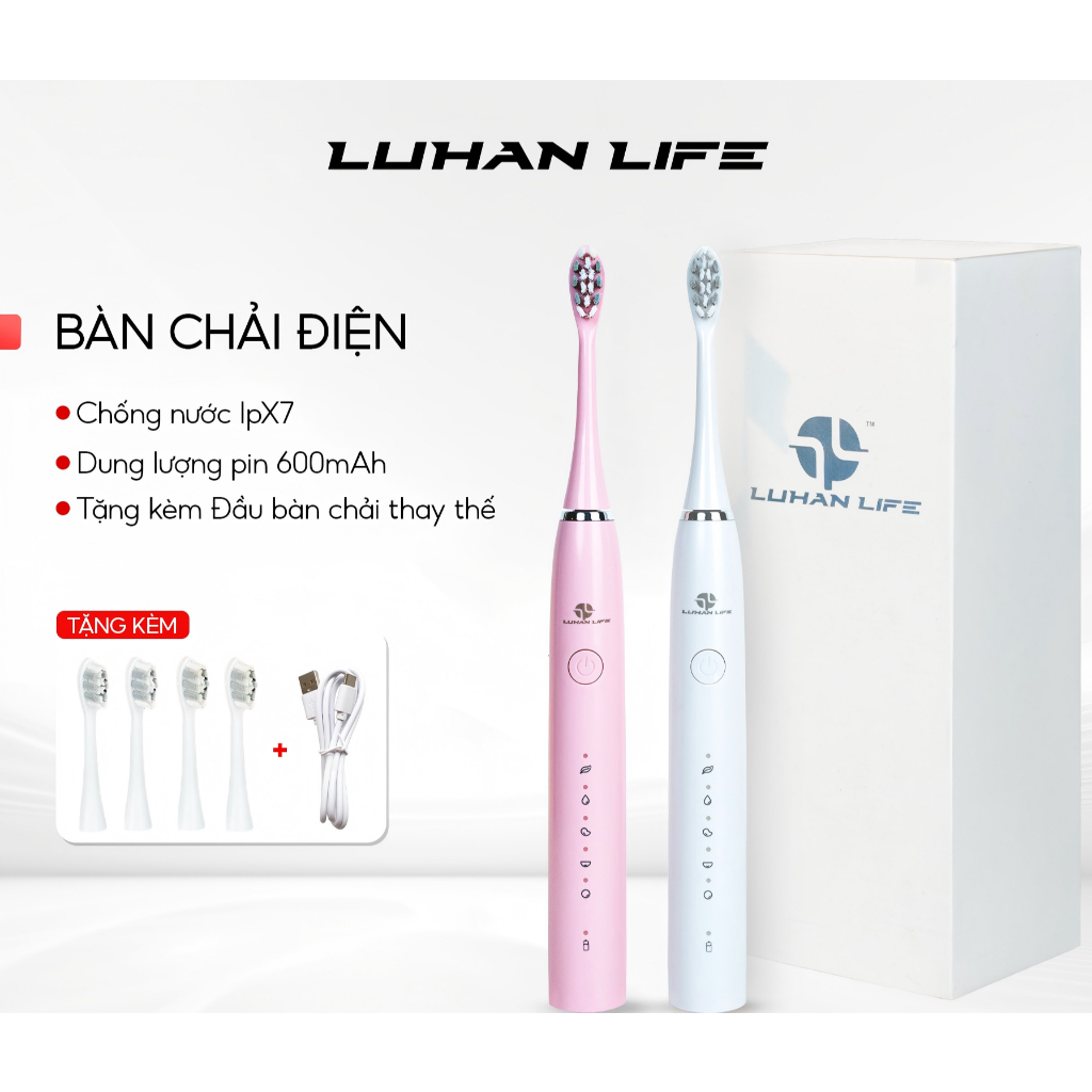 Bàn Chải Điện Người Lớn 5 Chế Độ LUHAN LIFE , Bàn Chải Đánh Răng Điện Thông Minh Sóng Âm Sonic IPX7