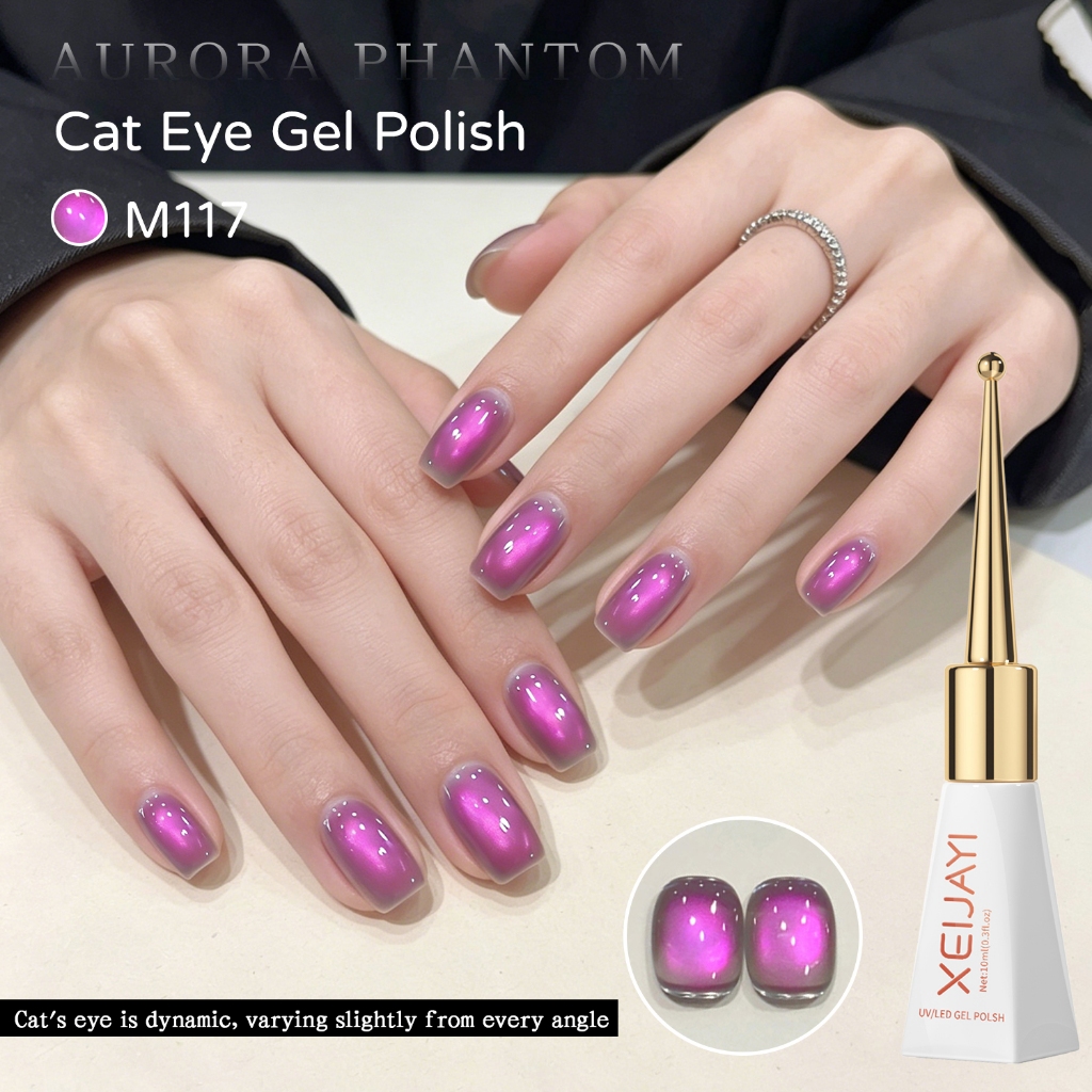 XEIJAYI 10ml — Sơn Gel Móng Hiệu Ứng Mắt Mèo Màu Hồng Tím Siêu Lấp Lánh, Phù Hợp Với Mọi Tông Da