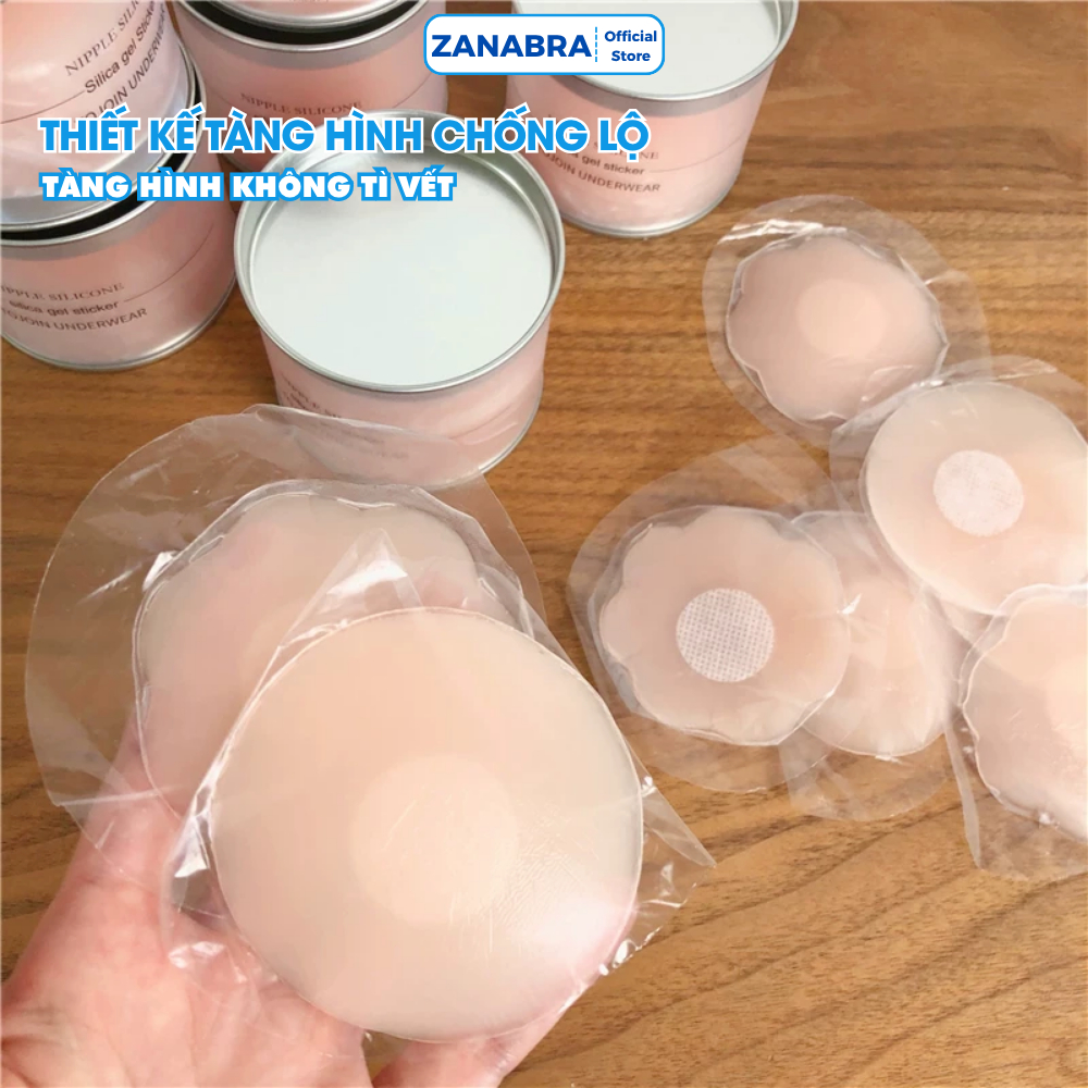 [ Hộp 5 Cặp ] Miếng dán ngực silicon dán ti tàng hình, silicon siêu mỏng siêu dính thoáng khí sử dụng nhiều lần ZANABRA