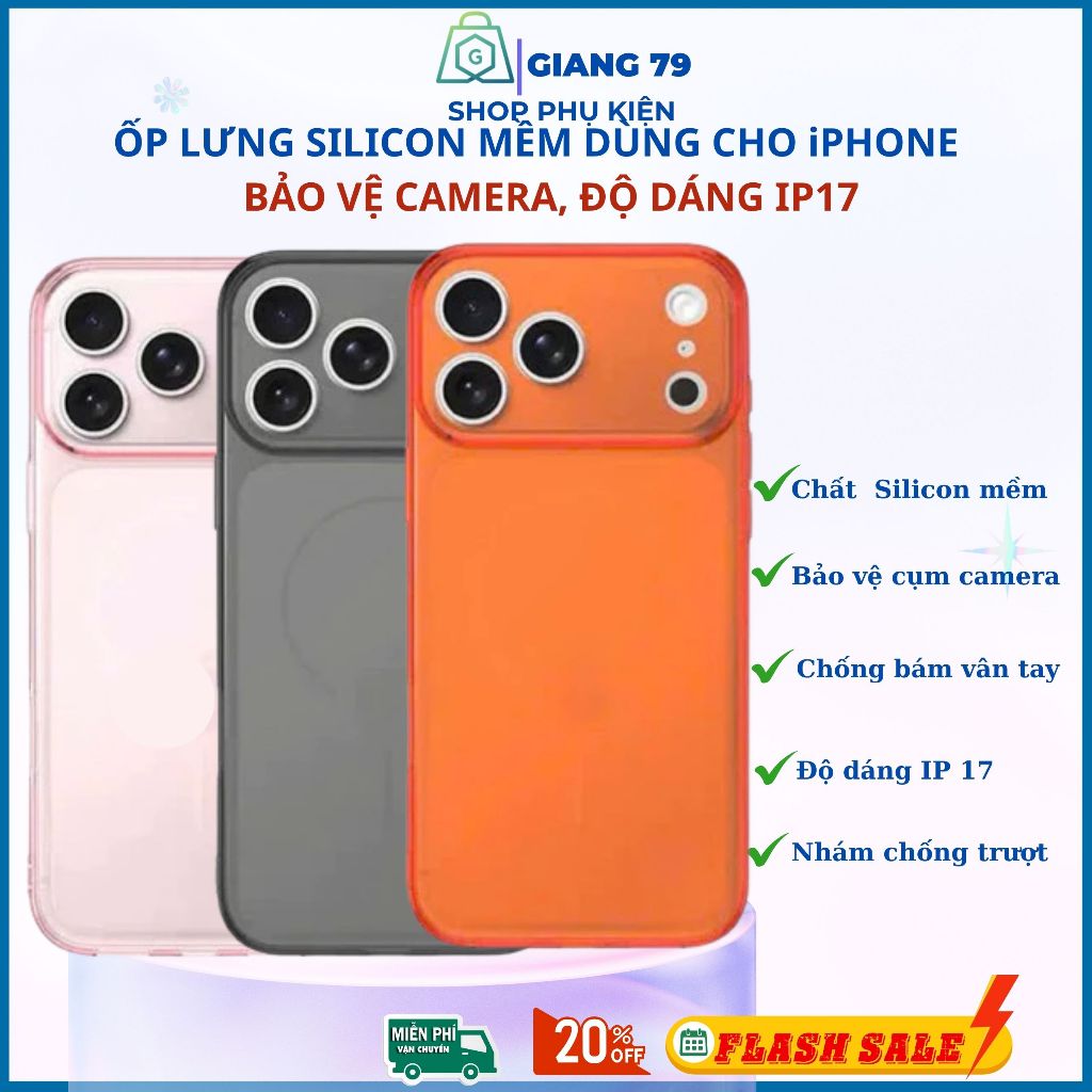 Ốp Lưng Cho iPhone Silicon Dẻo Nhám Mờ Bảo Vệ camera Lên Dáng IP17Promax, Đủ mã 11/12/13/14/15/16/17