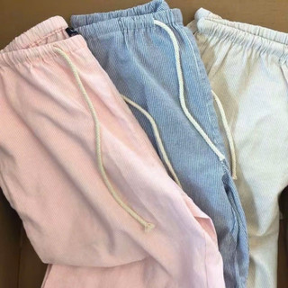 [Nhà Moom] Quần kẻ sọc ống rộng thiết kế dây chỉnh bụng, Mẹ Bầu mặc được trước và sau sinh