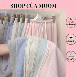 Quần kẻ sọc ống rộng thiết kế dây chỉnh bụng, Mẹ Bầu mặc được trước và sau sinh