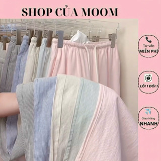 [Nhà Moom] Quần kẻ sọc ống rộng thiết kế dây chỉnh bụng, Mẹ Bầu mặc được trước và sau sinh