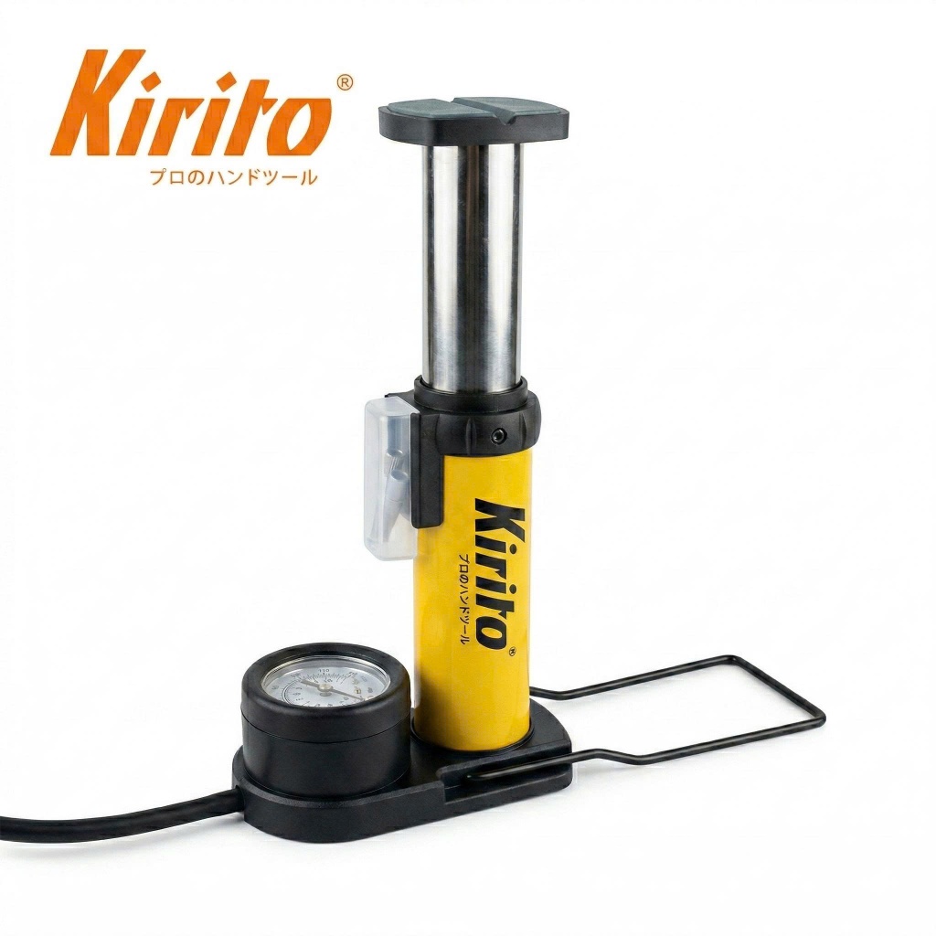 Bơm Đạp Chân Mini Kirito 140PSI Gấp Gọn, Có Đồng Hồ Đo Áp Suất, Bỏ Cốp Xe Tiện Lợi