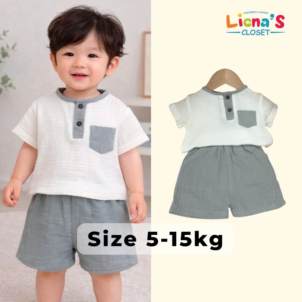 Set Bộ Hè Cho Bé Trai Vải Xô Muslin Siêu Mát, Mềm Mịn Cho Bé Trai Liena’S Closet