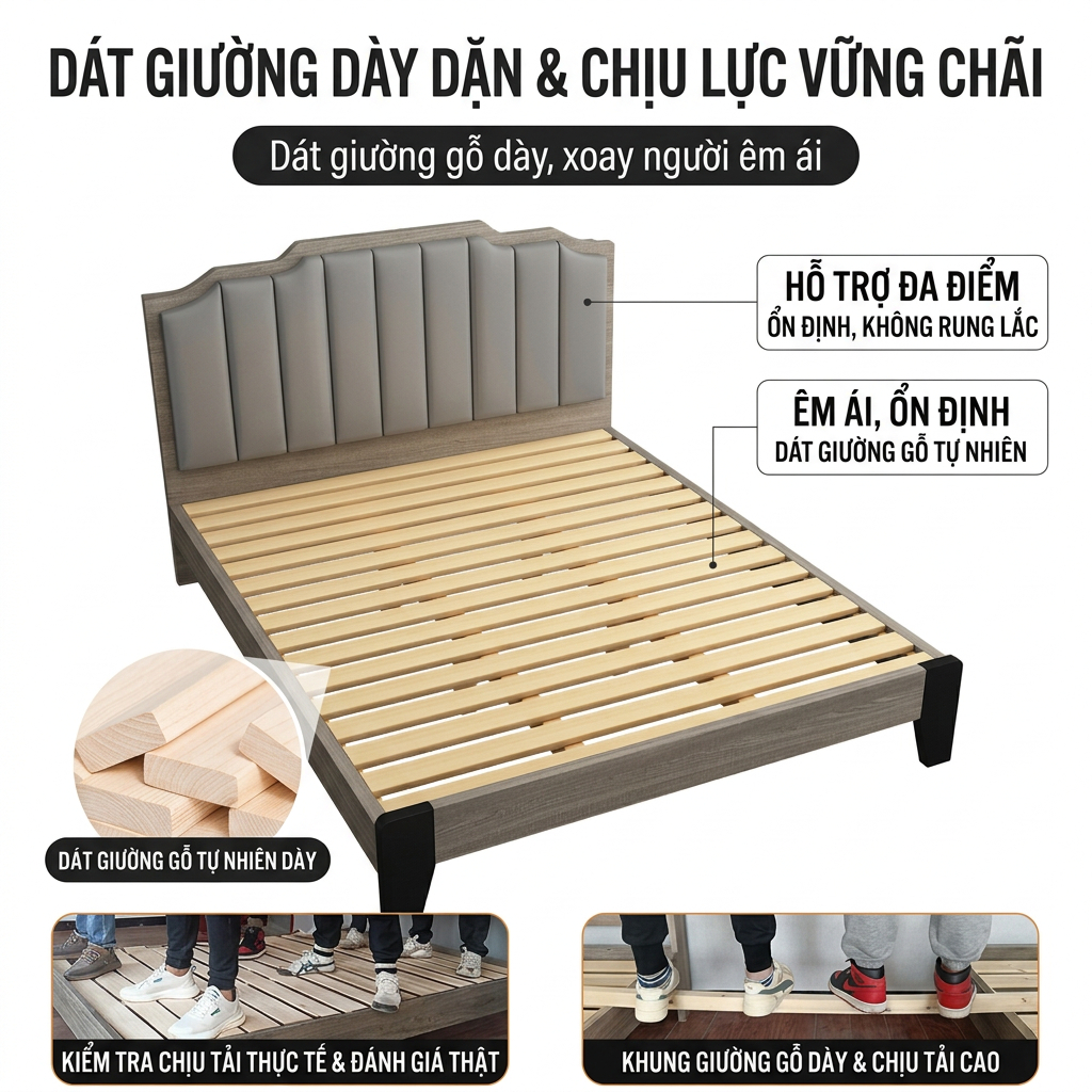 Giường ngủ hiện đại khung gỗ chắc chắn CONOCO tựa lưng bọc vải êm ái 1m8