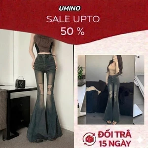 Quần jeans loe Rách Gối , Quần bò loe rộng rách 2 gối siêu cá tính dễ thương LN 25