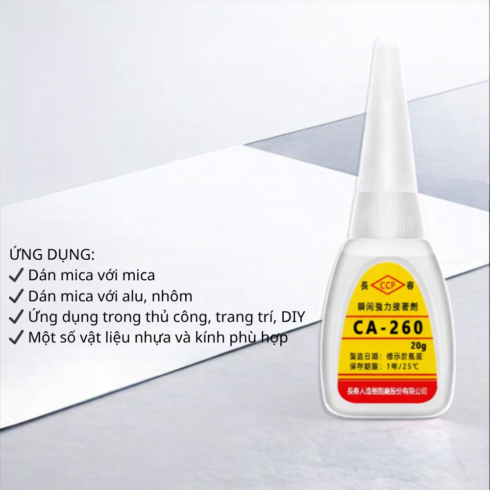 Combo 3 chai Keo CA260 dán mica trong suốt BEDO - Keo không khói, khô nhanh, kết dính mạnh cho mica, nhựa, alu