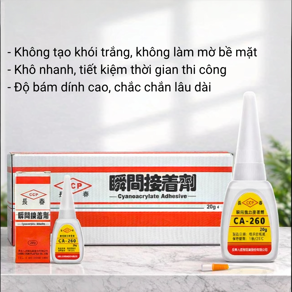 Combo 3 chai Keo CA260 dán mica trong suốt BEDO - Keo không khói, khô nhanh, kết dính mạnh cho mica, nhựa, alu