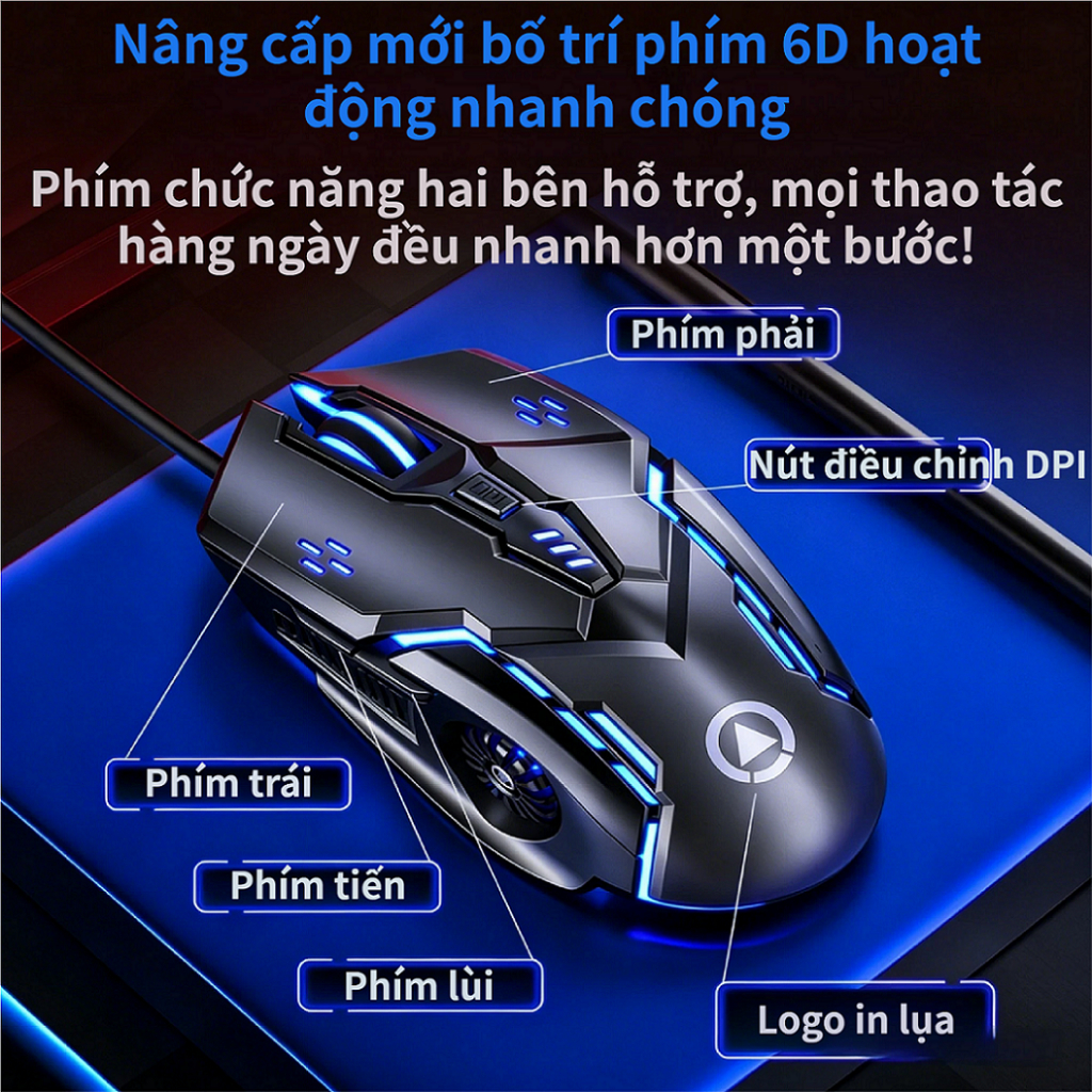 Chuột Gaming G5 Có Dây | Chuột Cơ Chơi Game 6 Nút 6D | Đèn LED 7 Màu | Điều Chỉnh DPI 4 Cấp