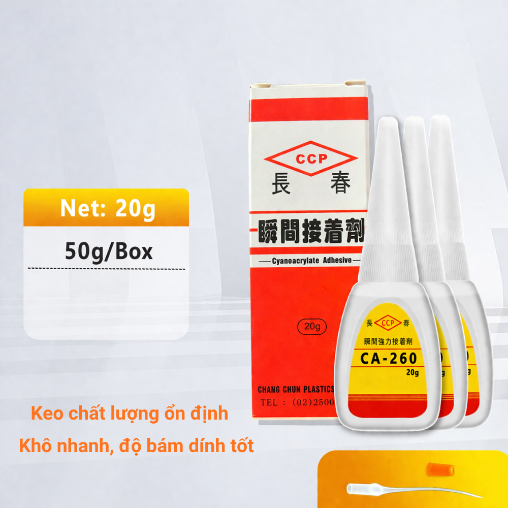Combo 3 chai Keo CA260 dán mica trong suốt BEDO - Keo không khói, khô nhanh, kết dính mạnh cho mica, nhựa, alu