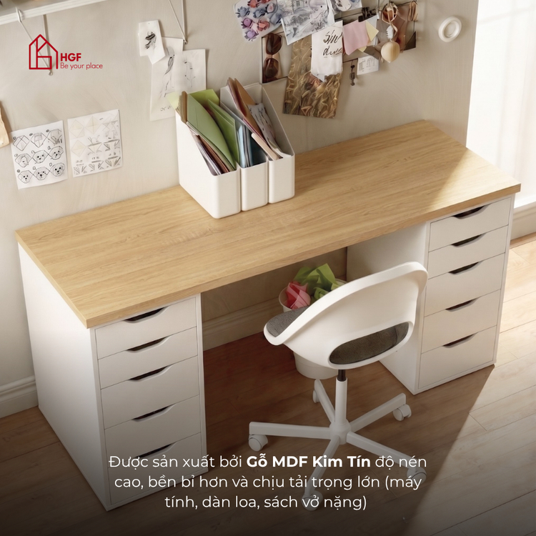 Bàn làm việc tại nhà, Bàn học đa năng ARDEN HGF 10 ngăn kéo, gỗ MDF, 160x60x75cm, BLV001