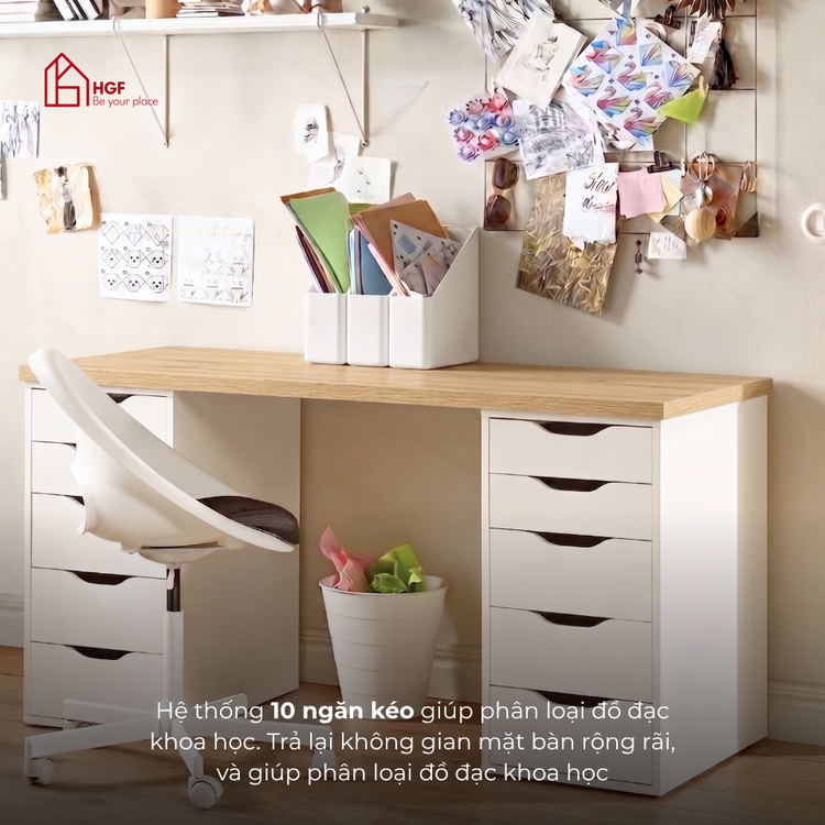 Bàn làm việc tại nhà, Bàn học đa năng ARDEN HGF 10 ngăn kéo, gỗ MDF, 160x60x75cm, BLV001