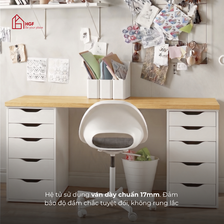 Bàn làm việc tại nhà, Bàn học đa năng ARDEN HGF 10 ngăn kéo, gỗ MDF, 160x60x75cm, BLV001