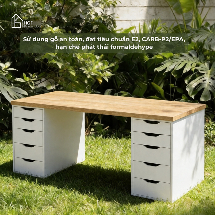 Bàn làm việc tại nhà, Bàn học đa năng ARDEN HGF 10 ngăn kéo, gỗ MDF, 160x60x75cm, BLV001
