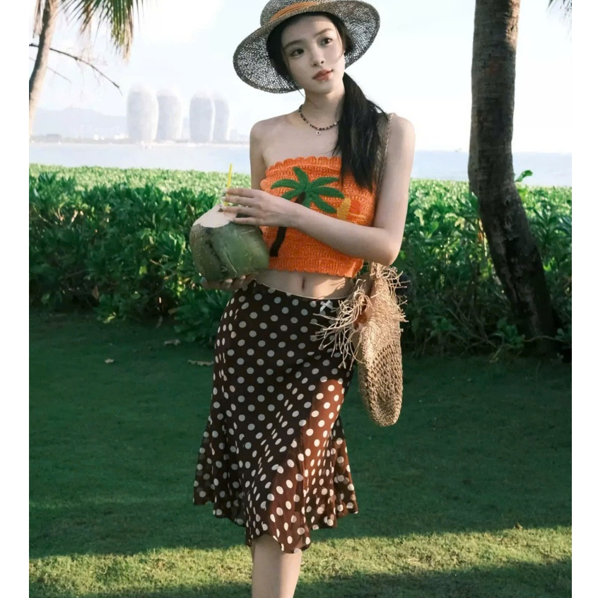 Chân Váy Cạp Trễ Đuôi Cá Chấm Bi RACHIN SKIRT Xòe Nhẹ Chất Liệu Voan Cát 2 Lớp SAN Clothings - P195